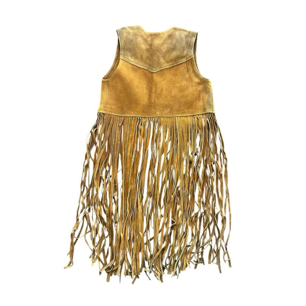 Vintage 70’s Leather Vest Long Fringe & Wine Glass Cocktail Design Boho Western - Picture 4 of 4